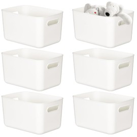 loobuu 6 Pack White Storage Bin with Handle, Plastic Bathroom Kitchen Organizer Bin for Organizing Hand Soaps, Body Wash, Shampoos, Lotion, Conditioners, Hand Towels, Cosmetic, Snacks, Seasoning