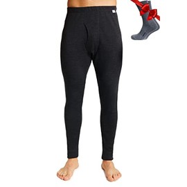 Merino Wool Men's Base Layer Pants — 100% Organic Wool Midweight Thermal Pants + Hiking Wool Socks (Small, Charcoal Grey 250)