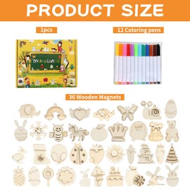 Children's Fridge Magnets, Pack of 36 Magnets, Animals, with 12 Watercolour Pens, Magnets Children's Fridge, Wooden Craft Sets for Children, Home Decoration, for Ages 3 4 5 6+ Years Old Boys Girls DIY
