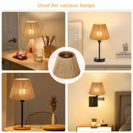 LAMSU Small Rattan Lamp Shade, Boho Bell Lamp Shades for Table Lamps, Wicker Woven Lampshade Replacement for Floor Lamp, Wall Sconces Light Cover, Spider Fitter (Brown, 5.5x10x7 inch)