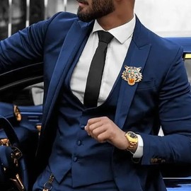 Vintage Punk Tiger Head Brooch Pin, Rhinestone Crystal Animal Tiger Suit Pin, Retro Gold Silver Tiger Head Badge Lapel Pin for Men Women Girls (C Gold)