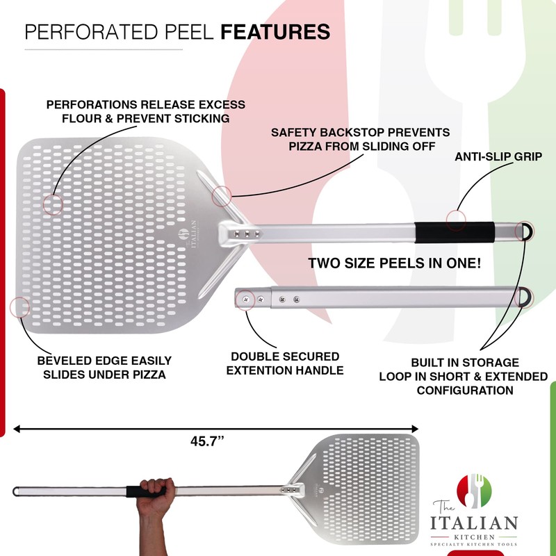 Perforated Pizza Peel 13"W x 16.7"L- Professional Restaurant Grade Large