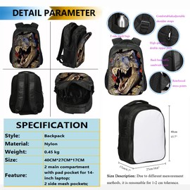 AMYATLIY 3 in 1 Dinosaur School Backpack Set for Kids Boys Rucksack Books Bag Girls Backpack with Lunch Bag and Pencil Case (Pattern 2), Medium