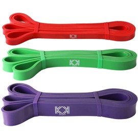 KK Resistance bands for men and women fitness workout exercise, flexibility and strength training. Pull up resistance exercise bands suitable for home, gym. (Red-Green-Purple)