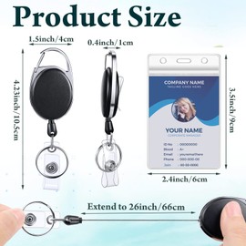 60 Pack Heavy Duty Retractable Badge Holder Reel with Belt Clip Key Ring and 60 Pack Waterproof Vertical ID Card Holders for ID Name Card Keychain Badge Holder (Black)