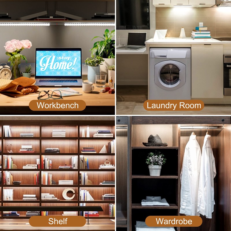 JUSJUBR Under Cabinet Lights Plug-in, 4 Pack x 12inch LED