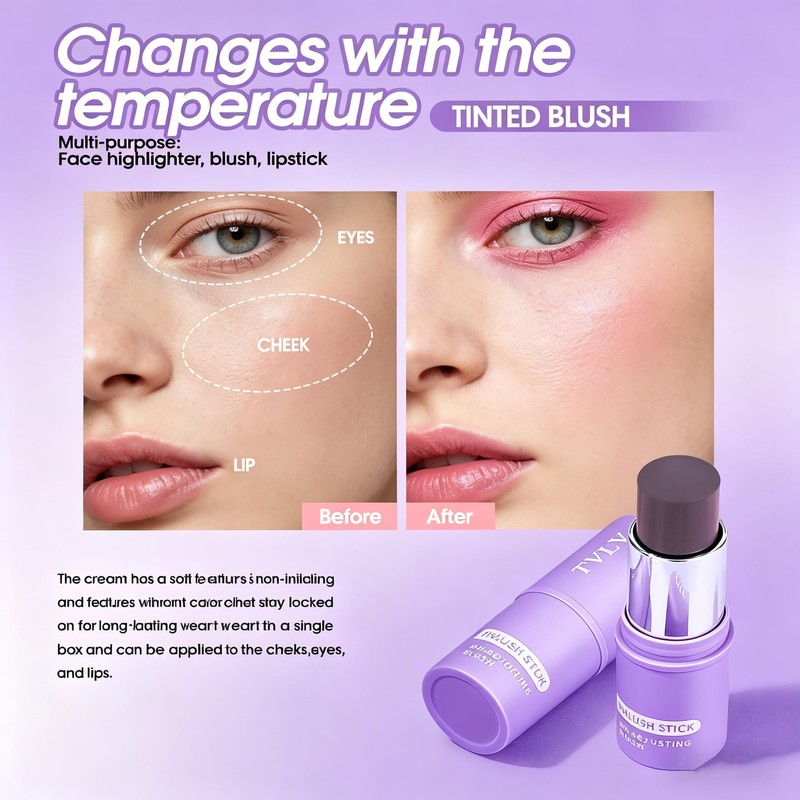 2PCS Cream Blush Stick pH-Activated,pH Blush Multi-Use for Eyes,Lips Cheeks