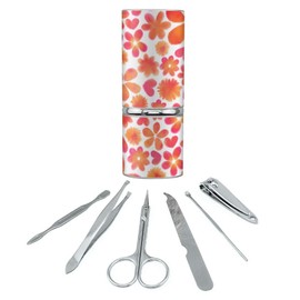 Watercolor Flowers and Hearts Pattern Stainless Steel Manicure Pedicure Grooming Beauty Care Travel Kit
