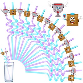 FillTouch 24 Pcs Passover Straws Spiral Straws Matzah Wine Cup Design Plastic Drinking Straws for Passover Pesach Seder Reusable Sipping Straws For Seder Table Decorations for Jar Tumbler Cups