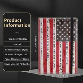 Lined Journal Notebook , Hardcover Leather Journal,A5 Ruled Notebook for Work & Note Taking, Perfect for Office School Home Supplies for Women & Men for writing , American Flag Pledge of Allegiance