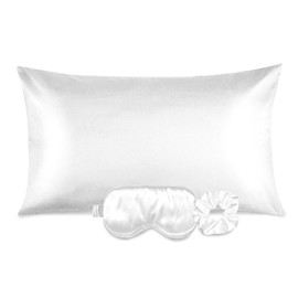 Ciana Luxurious Satin Pillowcase for Hair and Skin, Satin Pillowcase Set-2, 1 Eye Mask, 1 Scrunchie - Luxury Sleep Set, Pillow Case with Envelope Closure (King Size, White)
