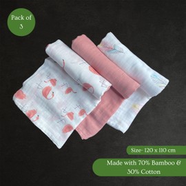 Cuddle leaf Muslin Baby Swaddle Blanket/Wrap Set – 70% Bamboo & 30% Cotton – Soft, Lightweight, Breathable – Oeko-TEX Certified – 3-Pack – 120x110 cm (Pink Parade)