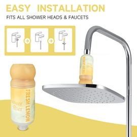 Vitamin C Shower Filter for Hard Water, Aromatherapy Softener Purifier, Easy Installation,Brighter Skin & Hair, Chlorine Free, Suitable for any shower head (Refreshing Lemon)