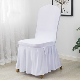 Dimatic Dining Room Chair Covers Set of 2, Stretch Parsons Slipcovers with Skirt Super Fit Spandex Chair Seat Protector Cover for Dining Room, Hotel, Ceremony (White)