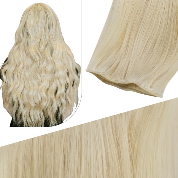 Fshine Real Hair Wefts 50 cm Platinum Blonde Hair Wefts Real Hair Natural Hair Extensions Real Hair Wefts for Sewing Virgin Extensions Real Hair 25 g #6