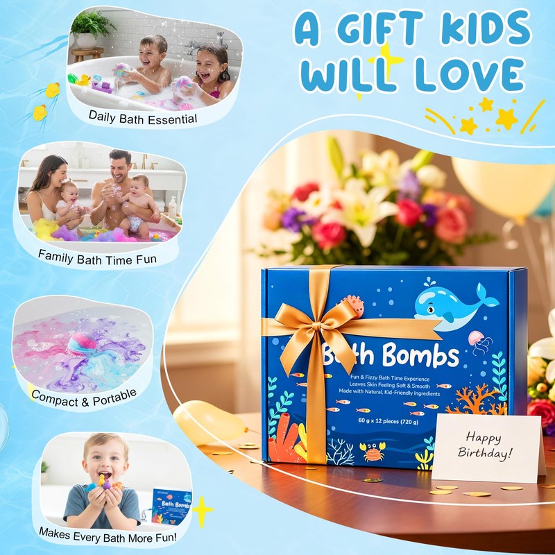 2026 Upgrade Bath Bombs with Toys Inside, 12pcs Ocean Toy
