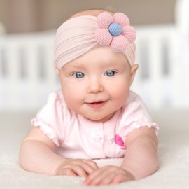 DRESHOW 3 Pack Girls Flower Headbands Stretchy Nylon Headbands Handmade Hair Accessories for Newborn Infant Toddlers Kids