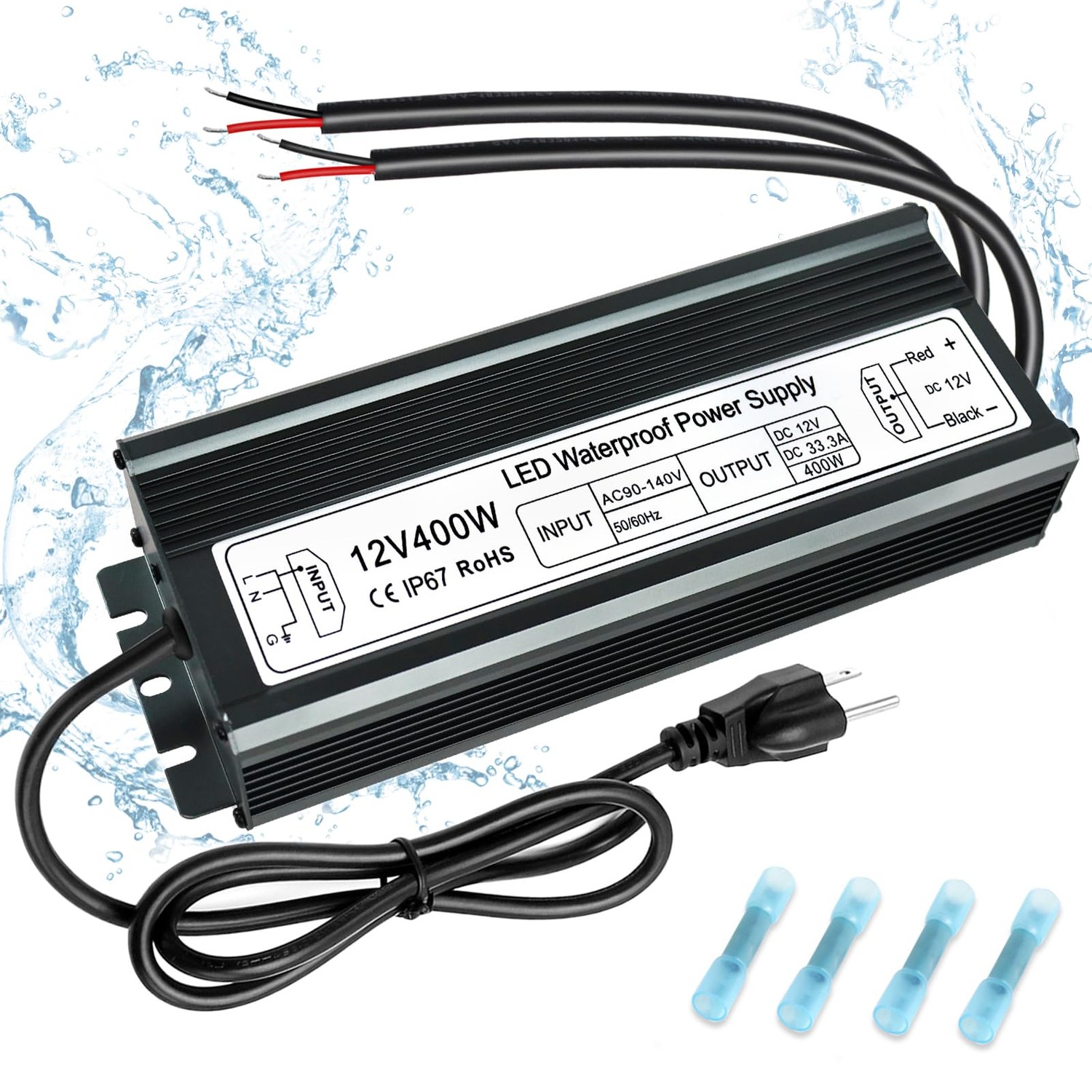 inShareplus 400W 12V Power Supply, AC 90-140V to DC 12 Volt 33.3A LED ...
