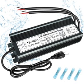 inShareplus 400W 12V Power Supply, AC 90-140V to DC 12 Volt 33.3A LED Driver, IP67 Waterproof Outdoor Low Voltage Transformer with Standard 3-Prong Plug for LED Light and Other 12V Products