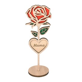 Mom Mothers Day Gifts for Mama Mom Mother Rose Wood Sign Wooden Heart Flower Plaque Gifts for Women Mama Mom Birthday Appreciation Gift from Son Daughter Mom Engraved Mama Red Rose Desk Table Decor