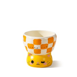 MOOSHU Cute Cartoon Cat Coffee Cup, Ceramic Milk Cocoa Cup, 13 oz Latte and Tea cups, Handleless, Best Gifts for Cats and Coffee Lovers (Yellow)