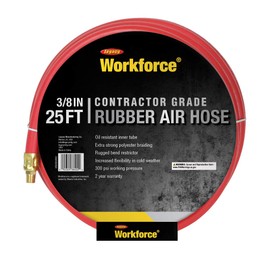 Workforce Air Hose, 3/8 in. x 25 ft, 1/4 Fittings, Rubber, Red - HRE3825RD2