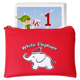 Apostrophe Games White Elephant Card Set, 50 Christmas Themed Cards and Carrying Pouch, White Elephant Exchange Card Set