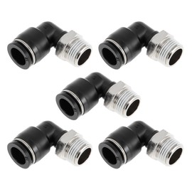TUCKBOLD Push to Connect Air Fittings 1/2" 90 Degree Air Line Quick Joint Plastic Nickel-plated Copper 3/8"NPT 5 Pcs Black Silver Tone