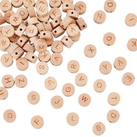 HOBBIESAY 78 Pieces 26 Styles Undyed Wooden Beads Horizontal Hole Random Alphabet Beads Flat Run with Letters AZ Cube Beads Initial Letter 26 for DIY Jewellery