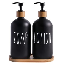 ALIMOTA Dispensador de jabón de Vidrio para Cocina, 500 ml Dispensador de Loción con la Bandeja para baño，Dispensador de jabón líquido de Manos (2 Paquete,Negro)