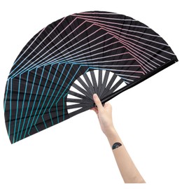Amajiji Large Folding Hand Rave Fan Popping Fan for Line Dancing Clacking Fans for Boots On The Ground Dance,Party,Decoration,Festival (Illusion Trippy)