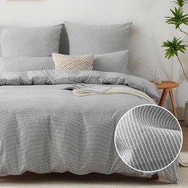 SOULFUL Bed Linen 135 x 200 cm Cotton Striped 100% Washed Cotton Bed Linen Sets Grey with Zip Oeko-Tex Certified Includes 1 Duvet Cover 135 x 200 cm and 1 Pillowcase 80 x 80 cm