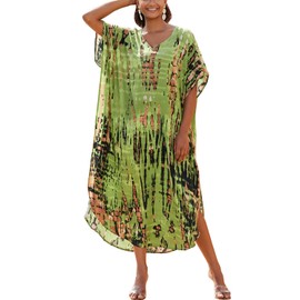 L-Peach Women's Bohemian Kaftan Roomy Nightgown Long Loungewear Beach Dress Cover-ups Robe Sarong Pareo