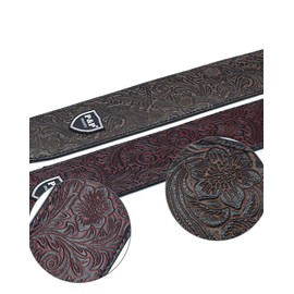 Guitar Strap, DMaos Synthetic Leather Strap for Guitar Bass Mysterious Vintage 3D Emboss Flowers Pattern, 2.56 inch Wide - Brown