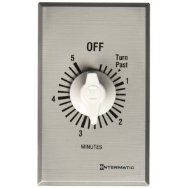 Intermatic FF5M 5-Minute Spring Loaded Wall Timer SPST No Hold - Enhance Energy Efficiency with Universal Compatibility - Automatic Timer for Effortless Control, Brushed Metal Finish