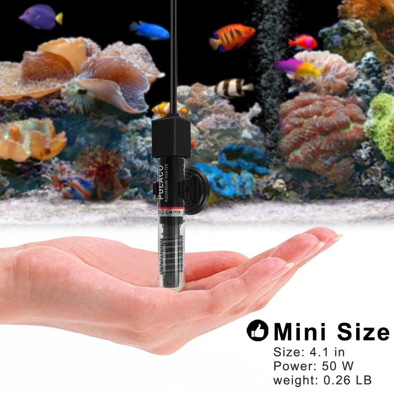PULACO 50 Watt Small Aquarium Betta Heater for 1-10 Gallon