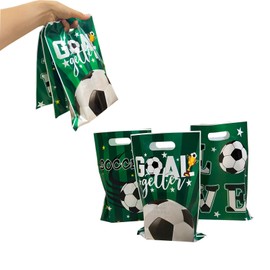 LYK 30PCS Soccer Goodie Bags Football Themed Goody Party Favor Bag with Handle for Snacks Sports Events Birthday Decorations Gift Giving