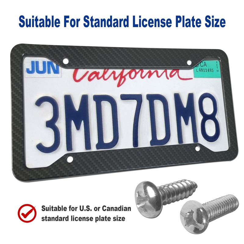 BGGTMO Carbon Fiber License Plate Frames- 2 Pack Black Aluminum