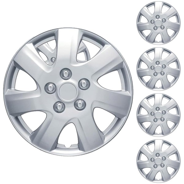 Tlaleikejia 16-Inch Wheel Hub Caps, Silver 7-Spoke Design, Universal Fit