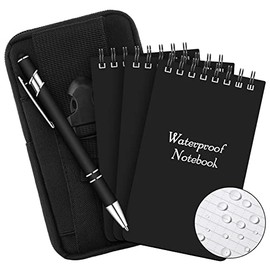 5 Pcs Waterproof Notebook Tactical 3 x 5 Inch Pocket Notebook with Metal Weatherproof Pen and Black Fabric Cover for Outdoor Activities Recording