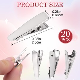 Incinkod 20 Pcs Alligator Hair Clips, Small Alligator Clips, Flat Alligator Clips for Crafts, Small Metal Hair Clips, Mini Clips for Crafts for Women DIY Crafts (Silver)