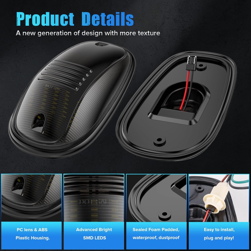 LUDARM LED Cab Roof Lights with Socket Wiring Harness Compatible