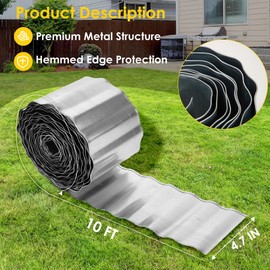 Vehipa Garden Edging Brooder for Landscaping, 4.7" x 10 Ft Corrugated Landscape Edging, Garden Bed Edging Lawn Edging for Flower Bed, Landscape Border for DIY Lawn, Yard (Silver)