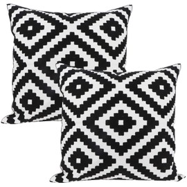 Poluka 2Pack Throw Pillow Covers 18x18 inches Simple Black White Geometric Pattern Pillowcase Decorative Embroideried Cushion Covers for Holiday Home Bedroom Car Sofa Couch Decor