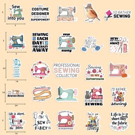 GUBPHK 50Pcs Sewing Machine & Crochet Stickers Waterproof Vinyl Decals for Water Bottles, Laptop, Luggage Knitting Quilting Theme Crafts Decorations, Perfect for Adults, Teens, Girls