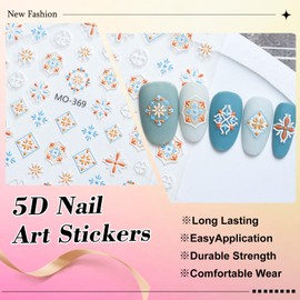 3 Sheets Bohemia Nail Art Sticker Decal 5D Embossed Self-Adhesive Bohemia Style Exquisite Vintage Pattern Nail Art Design Sticker Supplies for Women Girls Manicure Art Decoration 931-5