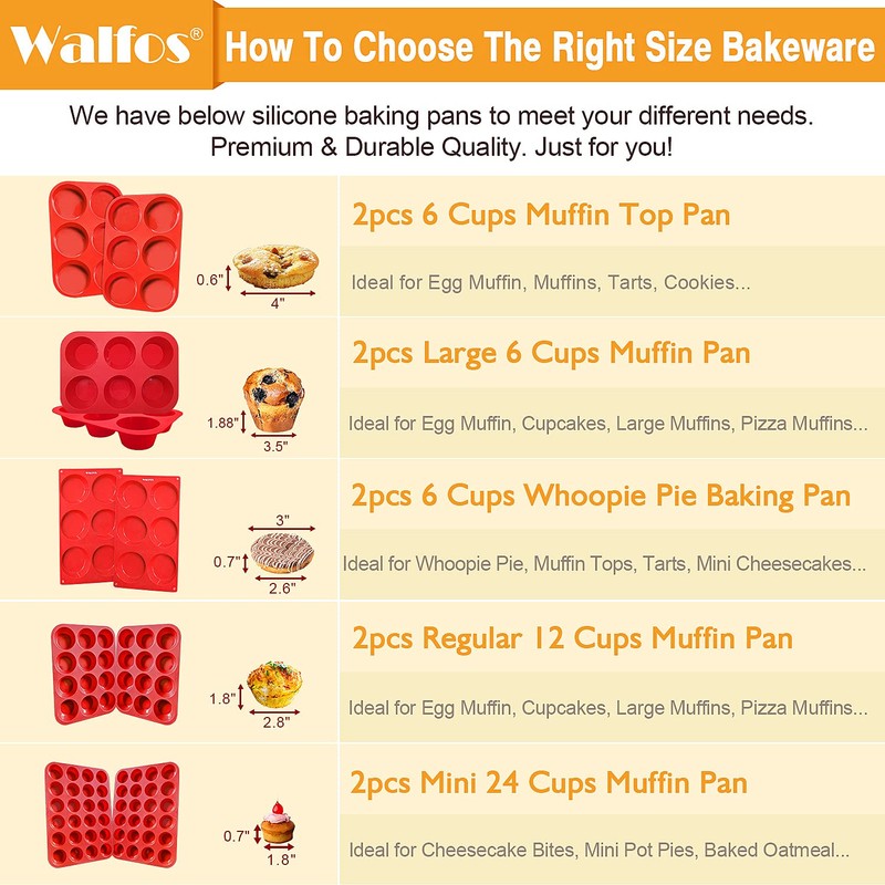 Walfos Silicone Muffin Top Pans for Baking 4inch Jumbo Size,