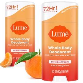 Lume Desodorante natural – axilas y partes privadas – Sin aluminio, sin bicarbonato de sodio, hipoalergénico y seguro para pieles sensibles – Paquete de dos barras de crema de 2.2 onzas (mandarina limpia)
