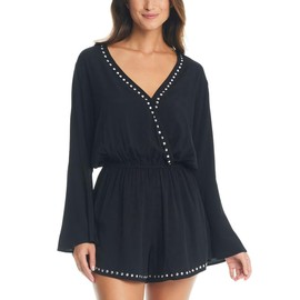 Bar III Women's Tell Me About It Stud Cover-Up Romper (Black/Silver, X-Large)