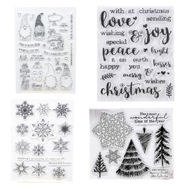 Welcome to Joyful Home 4pcs/Set Merry Christmas and Happy New Year Rubber Clear Stamp for Card Making Decoration and Scrapbooking